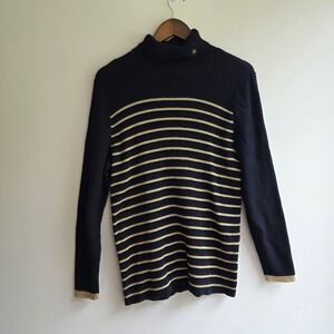 Lauren Ralph Lauren Black Gold Striped Ribbed‎ Turtleneck Sweater Womens 1X
